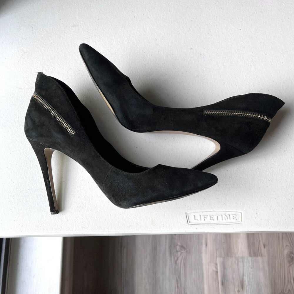 Nine West Women's Felycia Black Suede Pointed Toe Slip On Pump Heels 9.5